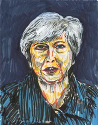 Theresa May, 2019 (inkt en acrylverfstiften op papier)