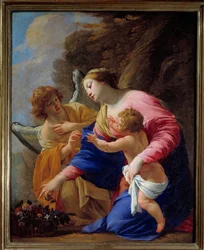 De Maagd en de Engel Schilderij door Simon Vouet (1590-1649) 1641 Caen, Museum voor Schone Kunsten