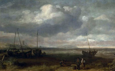 Kust in Scheveningen met vissersboten
