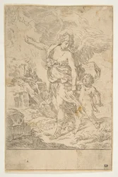 Een beschermengel die met een kind wandelt, ca. 1640