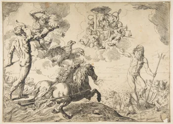 Jupiter, Neptunus en Pluto bieden hun kronen aan de wapens van kardinaal Borghese