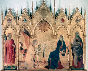 De annunciatie en twee heiligen, 1333