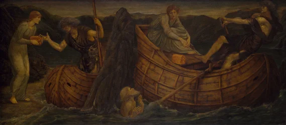 Cupido en Psyche - Palace Green Muurschilderingen - Psyche geeft de Munt aan de Veerman van de Styx, 1881