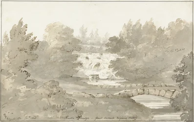Ontwerp voor rustieke brug onder de waterval, Virginia Water