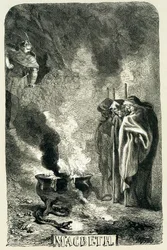 Macbeth bezoekt de drie heksen op de dorre heide, 1858
