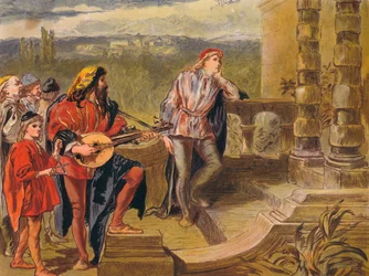De muzikant zingt in De twee edellieden van Verona: Act IV Scene II, ca. 1875