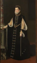 Spaans: Isabel de Valois sosteniendo un retrato de Felipe II Portret van Elisabeth van Valois met een portret van Filips II