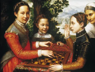 Het Schaakspel (Portret van de zussen van de kunstenaar die aan het schaken zijn).