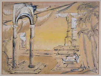 Hof van Dido, scenografie door Sophie Fedorovitch voor akte I van Dido en Aeneas van Henry Purcell
