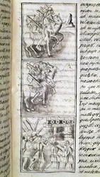 Codex van de verovering van Mexico: de Spanjaarden klaar om de stad Tenochtitlan aan te vallen. Miniatuur van het Florentijnse manuscript 