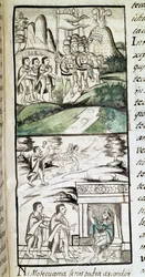 Codex van de verovering van Mexico: de gezanten van Montezuma, of Moctezuma II Azteekse keizer ontmoeten de Spanjaarden
