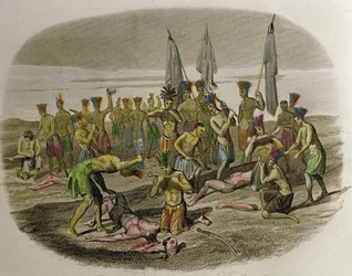 Dode Franciscaanse missionarissen, in stukken gehakt en verslonden door Caribische Indianen die ze in 1516 probeerden te evangeliseren