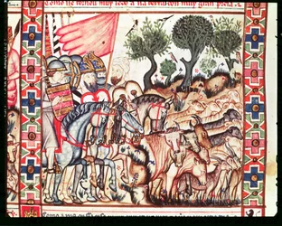 Fol. 68v: Turken en Moren heroveren hun land, uit de Cantigas de Santa Maria