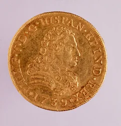 Gouden munt (8 ecu) uit Spanje: regering van Filips V