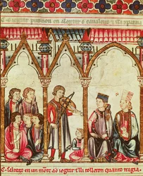 Groep troubadours, illustratie uit Cantigas de Santa Maria, gemaakt onder leiding van Alfonso X (De Wijze) koning van Castilië en León (1221-84)