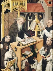 Interieur van een scriptorium, School van Segovia