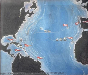 Kaart die de route van Christoffel Columbus tijdens zijn eerste reis naar de Nieuwe Wereld toont