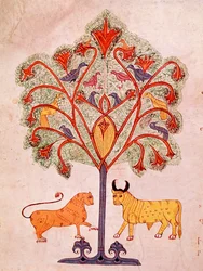Pagina van een Mozarabische bijbel: de droom van de boom van Nebukadnezar geïnterpreteerd door de profeet Daniël