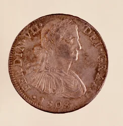 Zilveren munt (8 reales) uit Spanje: regering van Ferdinand VII (1808-1833)