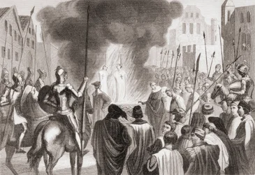 Tempeliers op de brandstapel (litho)