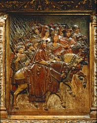 Het hof van de katholieke koningen bij de overgave van Granada aan Castilië