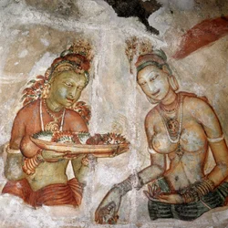 Uitzicht op de dienstmeid (fresco van de leeuwenrots, 5e eeuw)