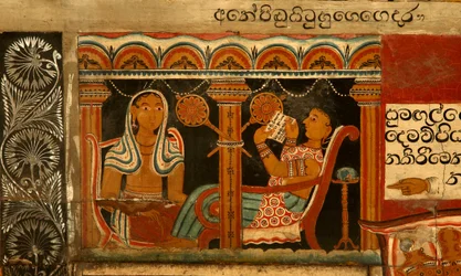 Muurschildering in het Beeldhuis van de Subdharama-tempel, Dehiwala