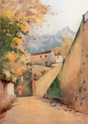 Een straat in Cintra (kleurenlitho)