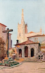 Het klooster van Bussaco (kleurenlitho)