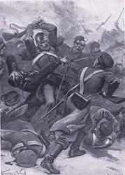 Inkerman: Het 55e (2e Border) Regiment valt de Russen aan, illustratie uit Britse gevechten op land en zee, 1915