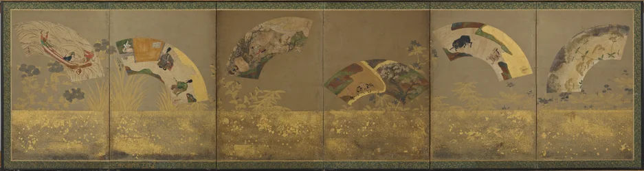 Zes waaiervellen: diverse onderwerpen, Momoyama of Edo periode, 1590-1640