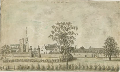 Hamstall Ridware - Kerk en landhuis: aquarel schilderij, nd [1762-1802]