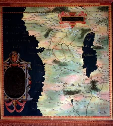 Kaart van West-Afrika (Congo en Angola) gemaakt door Stefano Bonsignori (? -1589) Italiaanse kosmograaf en schilder. Rond 1581. Florence, Palazzo Vecchio, Sala del Mappamondo