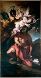 Sint Hiëronymus gegeseld door engelen