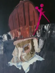 Abstracte figuur met roze accent