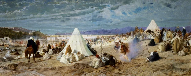 Viering van Mohammed in Tanger, schilderij door Stefano Ussi (1822-1901), 48,5x117,5 cm