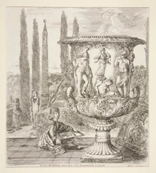 Jongen die de Medici-vaas schetst in een Italiaanse tuin