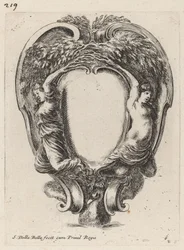 Cartouche met twee nimfen die in bomen veranderen, 1647