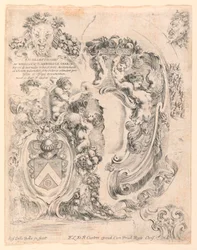 Esctucheons en details voor escutcheons, nr. 2 uit "Raccolta di varii cappriccii et nove inventioni di cartelle et ornamenti"