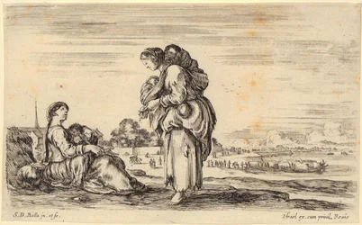 Vrouwen kijken naar de badgasten, blad 2 uit de serie „Verschillende figuren en landen”