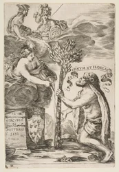Frontispice voor Il Mercurio, III: Hercules plant zijn knots, 1652