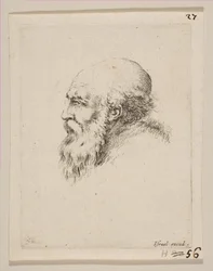 Hoofd van een kale en bebaarde oude man in profiel, uit Diverse hoofden en figuren Diverses, 1650