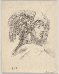 Hoofd van een Man zonder Baard, in Profiel naar Rechts, uit Diverse Hoofden en Figuren