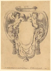 Cartouche met satyrkinderen en ramskoppen