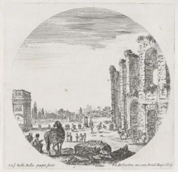 Landschap met het Colosseum en de Boog van Constantijn (Landschappen en ruïnes te Rome)