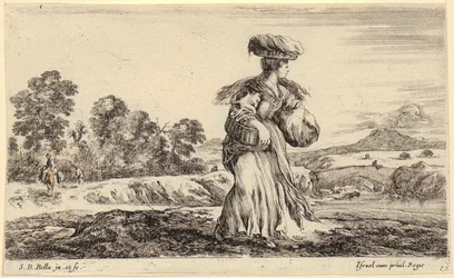 Een boerin die naar rechts loopt, blad 1 uit de serie „Verschillende figuren en landen“