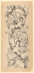 Ornamenteel paneel met drie sfinxen, blad 3 uit de serie "Ornamenten of grotesken"