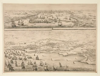 Plan van het beleg van La Rochelle, in 1628