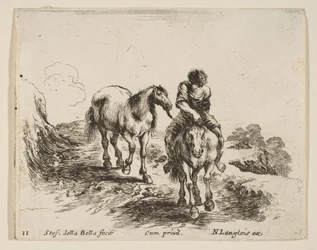 Plaat 11: een jonge ruiter, gezien van voren, leidend een ander paard, uit Diverse...