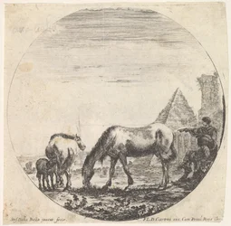 Blad 11: de piramide van Caius Cestius rechts op de achtergrond, een paard grazend, ca. 1643-48